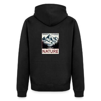 Natur Panorama Portrait von Bergen Wald See Blick - Unisex Premium Bio Zip Hoodie - Schwarz - Hinten - Nico (187cm)