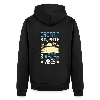 Croatia Sommer Spruch - Unisex Premium Bio Zip Hoodie - Schwarz - Hinten - Nico (187cm)