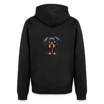 Dobermann Pinscher Adventure Companion - Unisex Premium Bio Zip Hoodie - Schwarz - Hinten - Nico (187cm)