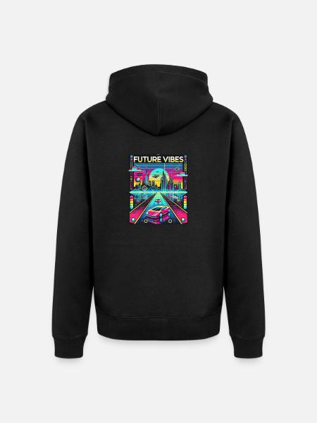 Future Vibes - Futuristic Neon Cityscape - Unisex Premium Organic Zip Hoodie - black