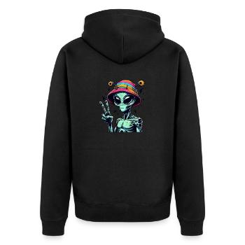 Alien zeigt Peace - Unisex Premium Bio Zip Hoodie - Schwarz - Hinten - Nico (187cm)