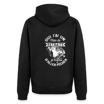 Retired Fisherman Gift Fishing Retirement Plan - Unisex Premium Organic Zip Hoodie - black - Back - Nico (187cm)