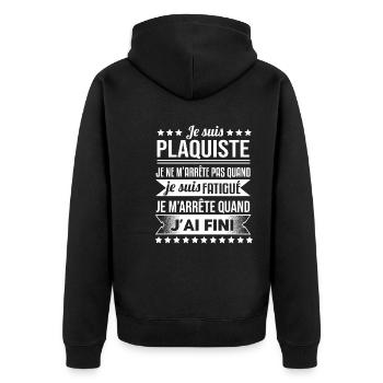 Plaquiste Pas Fatigué Idée Cadeau Plâtrier Humour - Veste à capuche bio Premium Unisexe - noir - Dos - Nico (187cm)