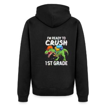 Ich bin bereit, den Dinosaurier der 1. Klasse zu zerquetschen - Unisex Premium Bio Zip Hoodie - Schwarz - Hinten - Nico (187cm)