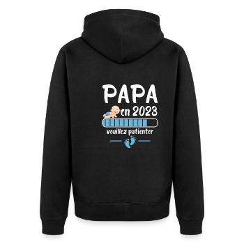 Futur papa 2023 Idée Cadeau Nouvelle Naissance - Veste à capuche bio Premium Unisexe - noir - Dos - Nico (187cm)