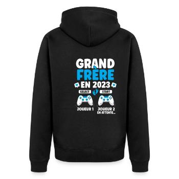 Futur Grand Frère Cadeau Annonce Grossesse 2023 - Veste à capuche bio Premium Unisexe - noir - Dos - Nico (187cm)
