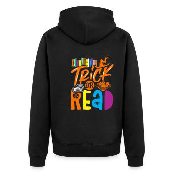 Bibliothekar T-Shirt Bibliothek Halloween Kostüm Trick - Unisex Premium Bio Zip Hoodie - Schwarz - Hinten - Nico (187cm)
