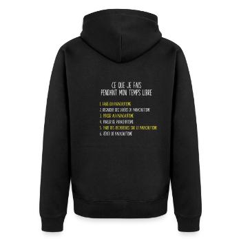 Parachute Free Time Skydiving Gift Idea - Unisex Premium Organic Zip Hoodie - black - Back - Nico (187cm)
