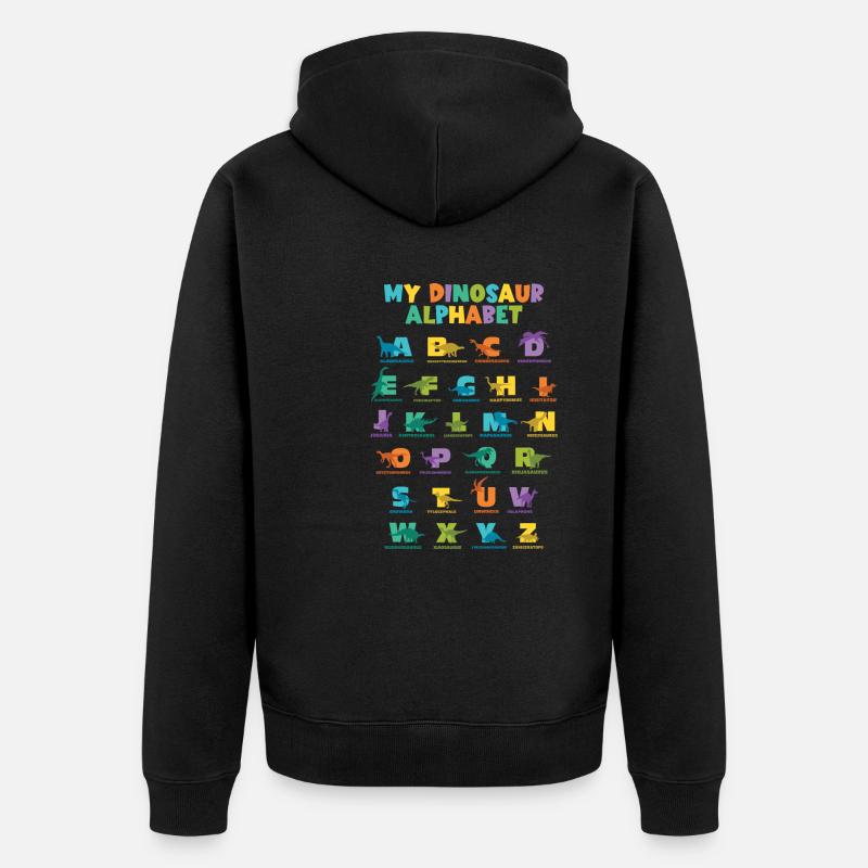 Dinosaurier Alphabet Learn Primer Geschenk - Unisex Premium Bio Zip Hoodie - Schwarz