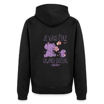 Je Vais Être Grande Soeur 2023 Future Grande Soeur - Veste à capuche bio Premium Unisexe - noir - Dos - Nico (187cm)