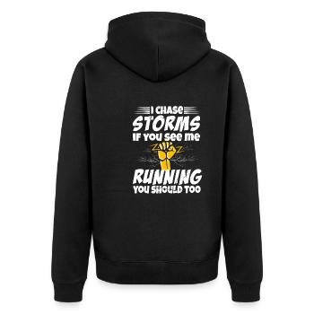 Storm Chasman Tornado Humor Gift - Unisex Premium Organic Zip Hoodie - black - Back - Nico (187cm)