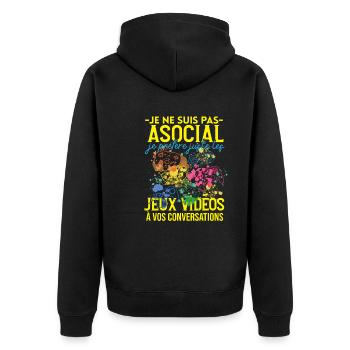 Pas Asocial Jeux Vidéos Humour Cadeau Ado Gamer - Veste à capuche bio Premium Unisexe - noir - Dos - Nico (187cm)