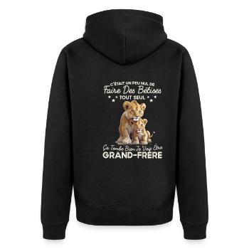 Futur Grand Frère Cadeau Annonce Grossesse Lion - Veste à capuche bio Premium Unisexe - noir - Dos - Nico (187cm)