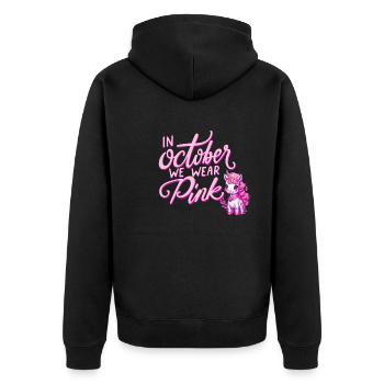 Breast Cancer October Pink Unicorn Ribbon - Unisex Premium Organic Zip Hoodie - black - Back - Nico (187cm)