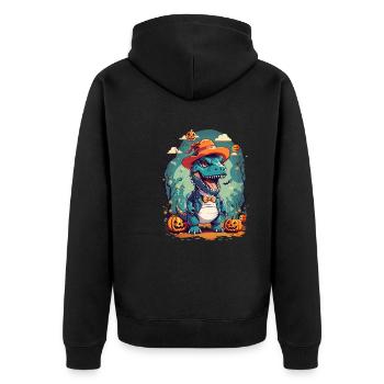 Dinosaur Halloween Pumpkin Kawaii Gift - Unisex Premium Organic Zip Hoodie - black - Back - Nico (187cm)