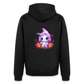 Unicorn Halloween Pumpkin Kawaii - Unisex Premium Organic Zip Hoodie - black - Back - Nico (187cm)
