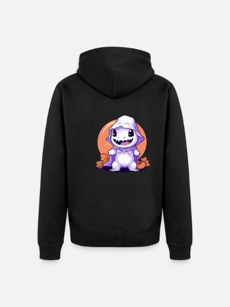 Ghost Dinosaur Halloween Kawaii Gift - Unisex Premium Organic Zip Hoodie - black