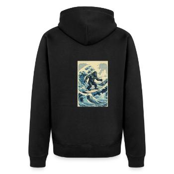 Surf Bigfoot Hokusai Japanisch Art Sasquatch - Unisex Premium Bio Zip Hoodie - Schwarz - Hinten - Nico (187cm)