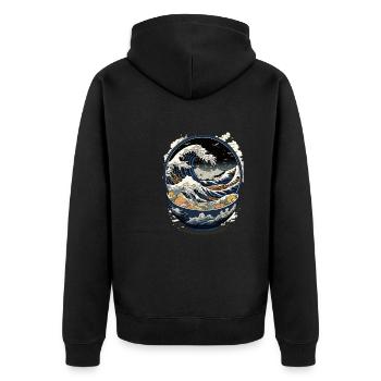 Ramen Hokusai Japanische Kunst Kanagawa Humor - Unisex Premium Bio Zip Hoodie - Schwarz - Hinten - Nico (187cm)