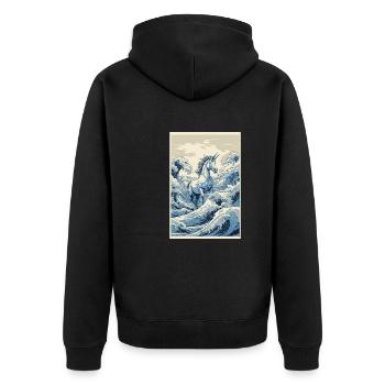 Einhorn Hokusai Japanische Kunst Kanagawa Humor - Unisex Premium Bio Zip Hoodie - Schwarz - Hinten - Nico (187cm)