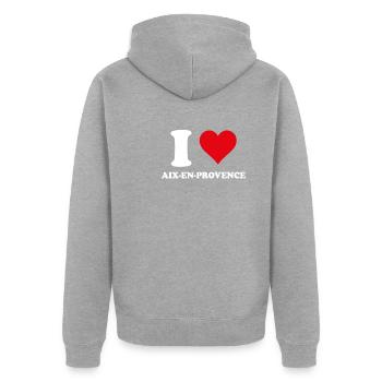 Ich liebe Aix-en-Provence Geschenktourismus - Unisex Premium Bio Zip Hoodie - Grau meliert - Hinten - Nico (187cm)