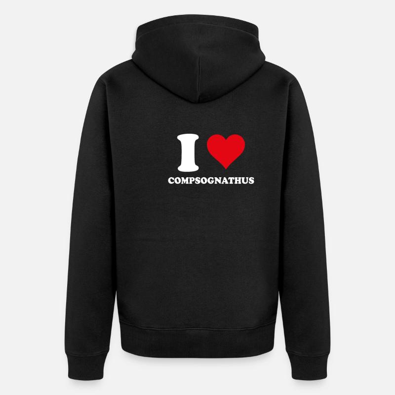 J'aime Compsognathus Paléontologie Dinosaure - Veste à capuche bio Premium Unisexe - noir