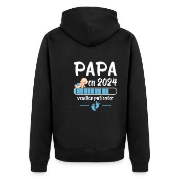 Cadeau Papa Annonce Grossesse Futur Père 2024 - Veste à capuche bio Premium Unisexe - noir - Dos - Nico (187cm)