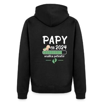 Papy Annonce Grossesse Futur Grand Père 2024 - Veste à capuche bio Premium Unisexe - noir - Dos - Nico (187cm)