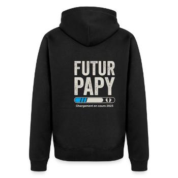 Zukünftiger Opa 2025 Schwangerschaftsankündigung Opa - Unisex Premium Bio Zip Hoodie - Schwarz - Hinten - Nico (187cm)