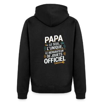 Daddy the Only, the Unique, the Toy Repairman - Unisex Premium Organic Zip Hoodie - black - Back - Nico (187cm)