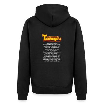 Verhaltensregeln für Teenager RAHMENLOS® - Unisex Premium Bio Zip Hoodie - Schwarz - Hinten - Nico (187cm)