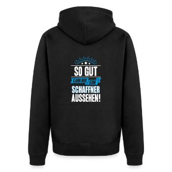 SCHAFFNER - Unisex Premium Bio Zip Hoodie - Schwarz - Hinten - Nico (187cm)