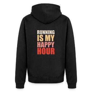 Running Is My Happy Hour - Unisex Premium Organic Zip Hoodie - black - Back - Nico (187cm)