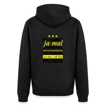 Pfleger Geschenk - Unisex Premium Bio Zip Hoodie - Schwarz - Hinten - Nico (187cm)