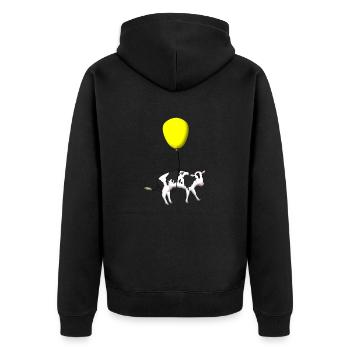 Eine Kuh hängt an einem Ballon - Unisex Premium Bio Zip Hoodie - Schwarz - Hinten - Nico (187cm)