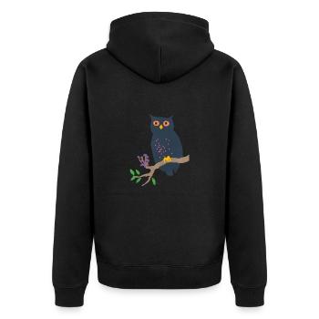 Eule und Pilze - Unisex Premium Bio Zip Hoodie - Schwarz - Hinten - Nico (187cm)