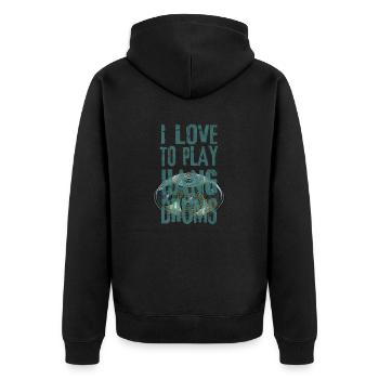 I LOVE TO PLAY HANG DRUMS handpan - Unisex Premium Bio Zip Hoodie - Schwarz - Hinten - Nico (187cm)
