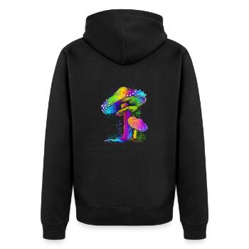 bunte Pilze, Pilz, tolle Geschenkidee. Regenbogen - Unisex Premium Bio Zip Hoodie - Schwarz - Hinten - Nico (187cm)