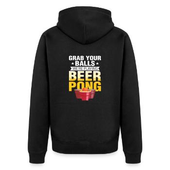 grab your balls we re playing beer pong - Unisex Premium Bio Zip Hoodie - Schwarz - Hinten - Nico (187cm)