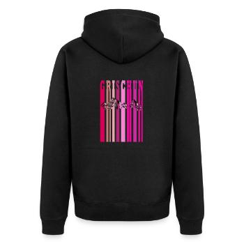 grischun pink rosa - Unisex Premium Bio Zip Hoodie - Schwarz - Hinten - Nico (187cm)