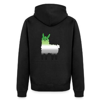 Lama Aro - Unisex Premium Bio Zip Hoodie - Schwarz - Hinten - Nico (187cm)