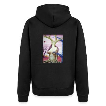 Surrealistische Malerei - Unisex Premium Bio Zip Hoodie - Schwarz - Hinten - Nico (187cm)