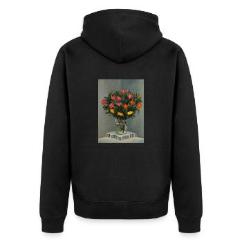 Surrealistische Malerei. Bodegon-Gebirge - Unisex Premium Bio Zip Hoodie - Schwarz - Hinten - Nico (187cm)