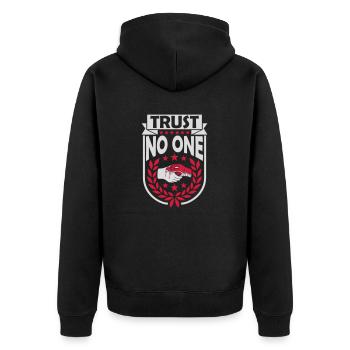 trust no one quote - Unisex Premium Organic Zip Hoodie - black - Back - Nico (187cm)