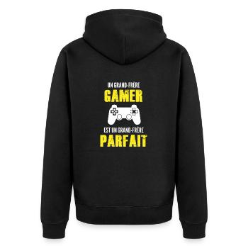 grand-frère gamer / grand-frère parfait - Veste à capuche bio Premium Unisexe - noir - Dos - Nico (187cm)