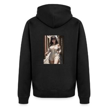 Woman in a alley, town,Generated AI - Unisex Premium Bio Zip Hoodie - Schwarz - Hinten - Nico (187cm)
