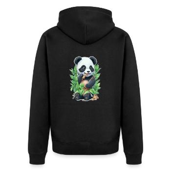 Panda Bär ißt Bambus - Unisex Premium Bio Zip Hoodie - Schwarz - Hinten - Nico (187cm)