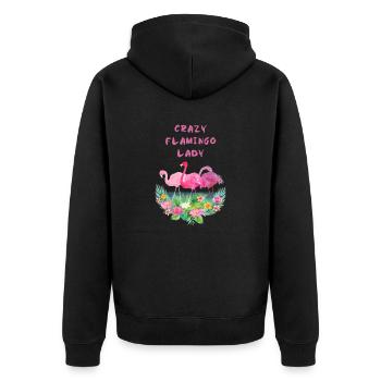 Crazy Flamingo Lady T Shirt - Unisex Premium Organic Zip Hoodie - black - Back - Nico (187cm)