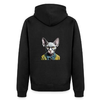 Hipster-Katze Ziggy - Unisex Premium Bio Zip Hoodie - Schwarz - Hinten - Nico (187cm)