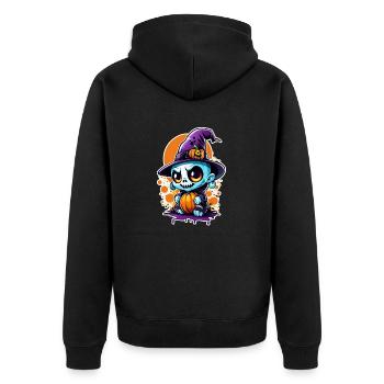 Halloween - Monster mit Hexenhut - Unisex Premium Bio Zip Hoodie - Schwarz - Hinten - Nico (187cm)